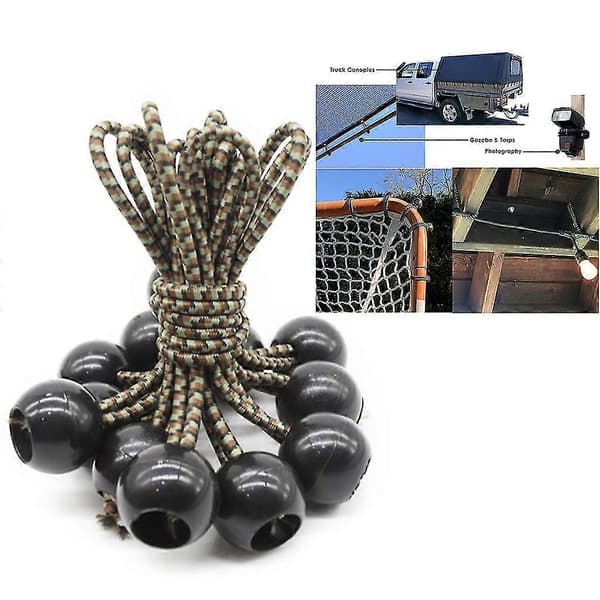 10 stk. elastisk ball strikkledning strekkbart tau for telt camping presenning