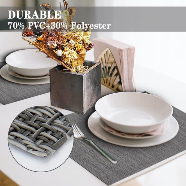 Set med 6 plassmatter, vevde plassmatter, vaskbare og holdbare plassmatter grey