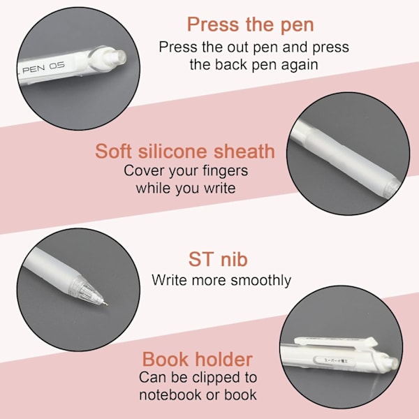 6 kpl vedettäviä geelikyniä - Rollerball-kynä 0,5 mm hieno kärki nopeasti kuivuva kuulakärkityyppi Super Smooth Writing Drawing 6 kynän sarja musta punainen sininen muste