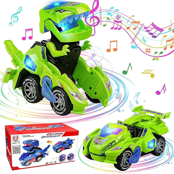 Transformerende Dinosaur Legetøj Transformerende Dinosaur Bil Automatisk Transformerende Dino Biler Med Musik Og LED Lys Transformerende Bil Legetøj Green