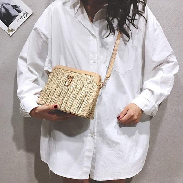Handväska, dam sommar halm vävd crossbody