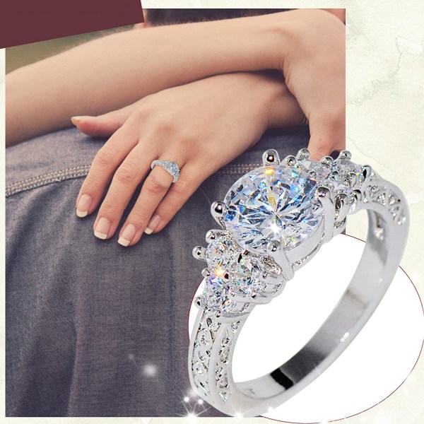 Diamant sølvring Brudring forlovelsesring, størrelse 8