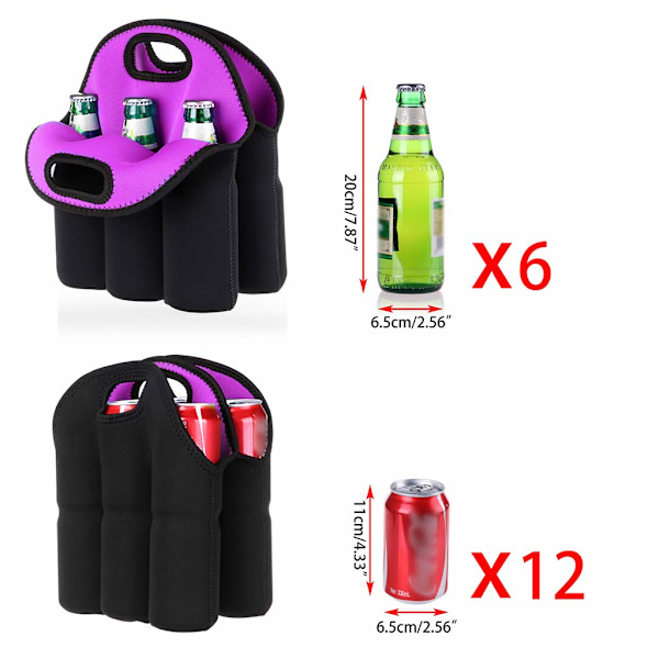 6 pulloa Erittäin paksu eristetty neopreeni kantolaukku pulloille, kantolaukku olutta, tuttipulloa, tölkkejä, juomia varten