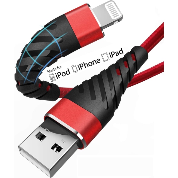 iPhone-laddarkabel 2 m, 2-pack-Lightning-kabel 6 fot extra lång 6 fot nylon USB -laddnings- och synkroniseringssladd för Apple iPhone