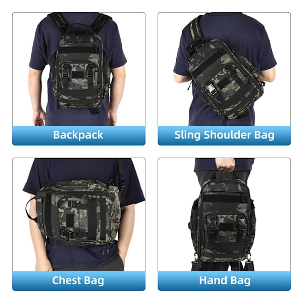 Fiskeutstyr Ryggsekk Oppbevaringspose, Fiske Ryggsekk med Stangfeste, Lett Sling Fiske Ryggsekk, Robust Fiskeutstyr Bag