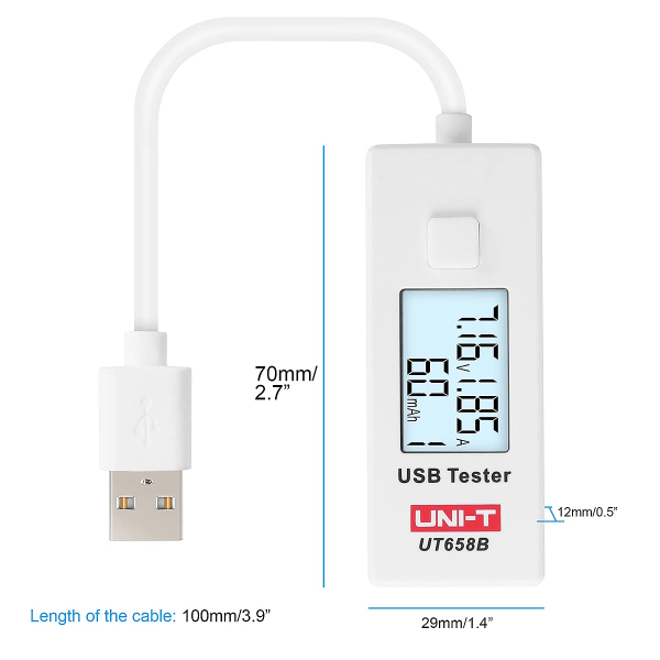 UNI-T UT658 USB-tester, DC 5.1A 30V Amp usb-spenningstester, testhastighet for ladere, kabler, kapasitet til strømbanker