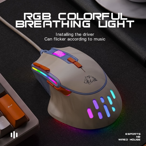 M2 RGB Wired Gaming Mus, Computer PC Gaming Mus USB Esports Mouse RGB Baggrundslys, Justerbar 12800 DPI, 9 programmerbare knapper, Ergonomisk ultralet blue