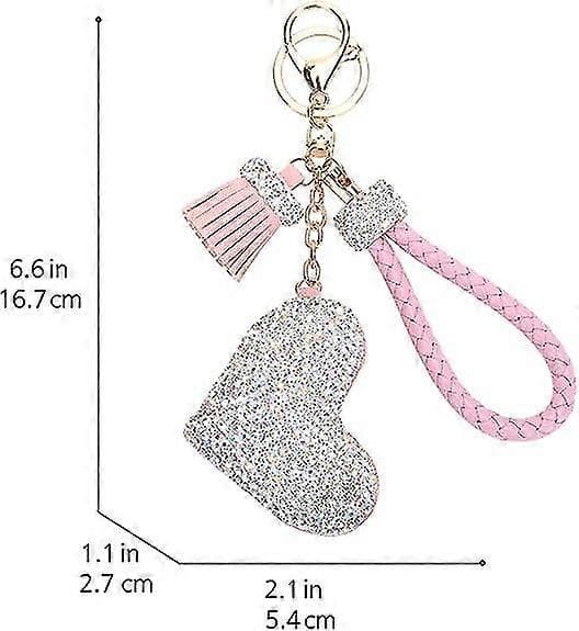 Bling Nyckelring För Bil Och Handväskor Hjärta Strass Nyckelring Tofs Armband (rosa)