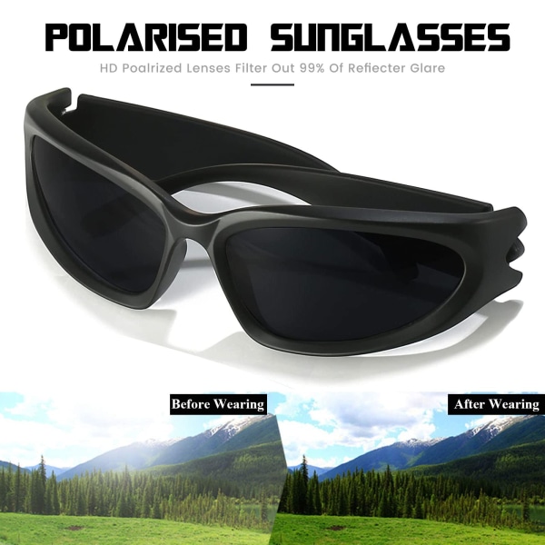 Polarisoidut linssit Y2K Wrap Around -aurinkolasit, tyylikkäät polarisoidut UV400 futuristisen ovaalin muotoiset aurinkolasit naisille ja miehille, kalastus-, golf- ja ajoaurinkolasit