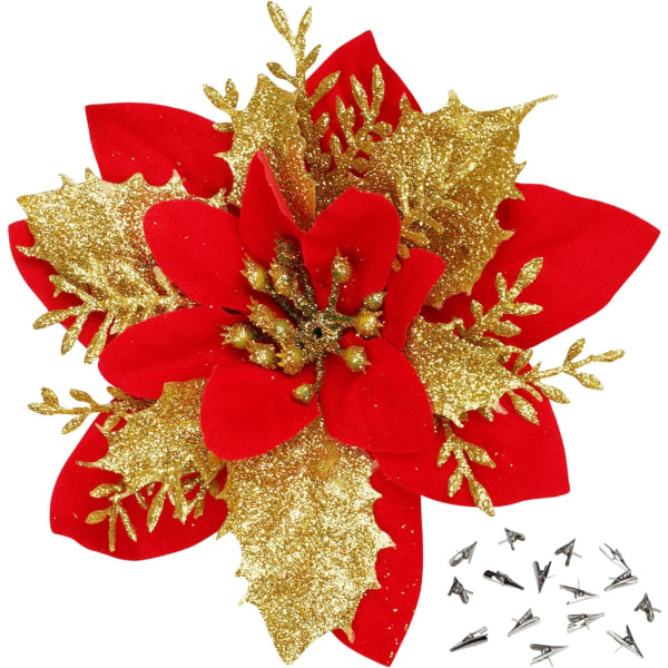 15st rödguld julstjärna konstgjorda blommor med klipp