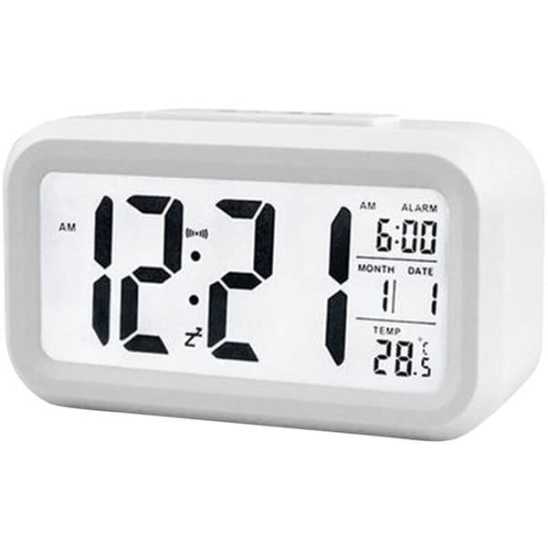 Smart Digital Väckarklocka med Datum och Temperatur Snooze-knapp Ovanpå, Batteridriven Rektangulär Bordsklocka med Nattlampa för Sovrum Barn