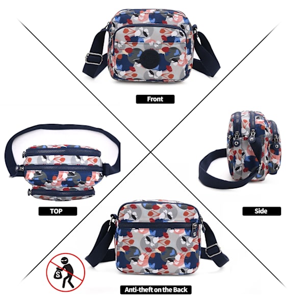 Naisten crossbody-laukku useilla taskuilla, tytöille sopiva pieni olkalaukku, puhelinlaukku, vedenpitävä, säädettävällä hihnalla matkustamiseen, ostosten tekoon, ulkoiluun ja töihin