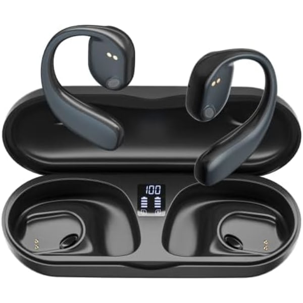 Åbne øre-hovedtelefoner Trådløse Bluetooth 5.3-hovedtelefoner med opladningsetui til digital skærm, vandtæt luftledningsøretelefoner HiFi stereolyd