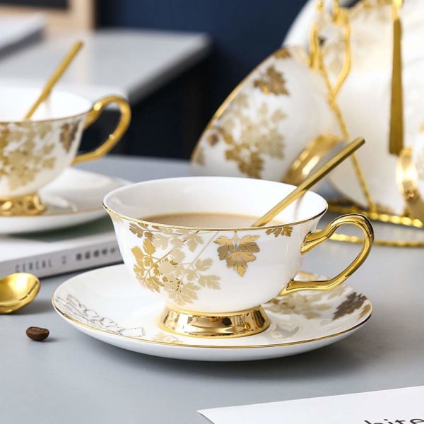 Keramisk kaffekop og underkop, high-end engelsk tekopp, hjem kaffekop, egnet til blomsterte, forskellige specialkaffe Kaffe/Tekop