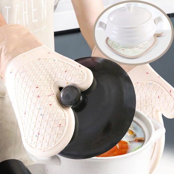 Ovnhandsker varmebestandige, silikone med bomuldsdobbelte ovnhandsker, BBQ skridsikker overflade til madlavning Bagning Grillning Grill Mikrobølgehandske