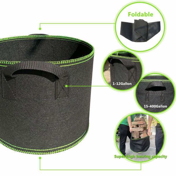 5-pack 2 gallons växtväxtsäckar trädgårdstyg krukor luftning tunga tjocka nonwoven med handtag