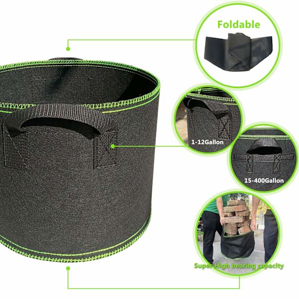 5-pak 2 gallon plantepose sække have stof potter beluftning heavy duty fortykket nonwoven med håndtag
