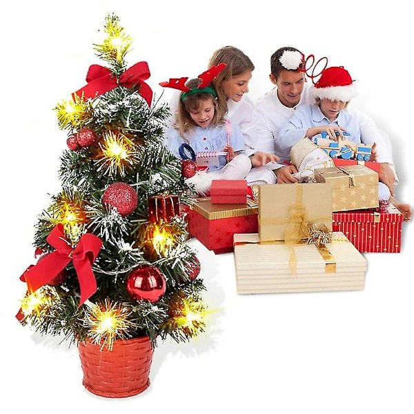 Liten Julgran med Ljus, 40cm Förbelyst Julgran Batteridriven för Jul Hem Skola red
