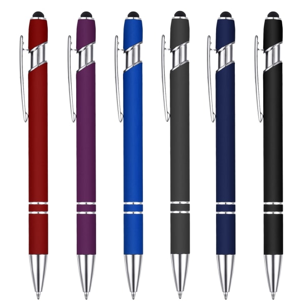 6 stykker kuglepen med stylusspids, 0,5 mm sort blæk metalpen Stylus pen 2 i 1 stylus kuglepen, udtrækkelig kuglepenne gave