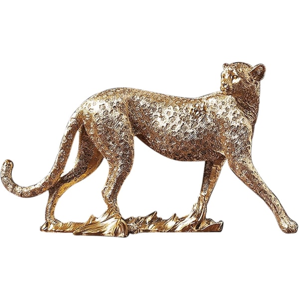 Moderne gepardsfigur i polyresin til hjemmet (stående, gylden)
