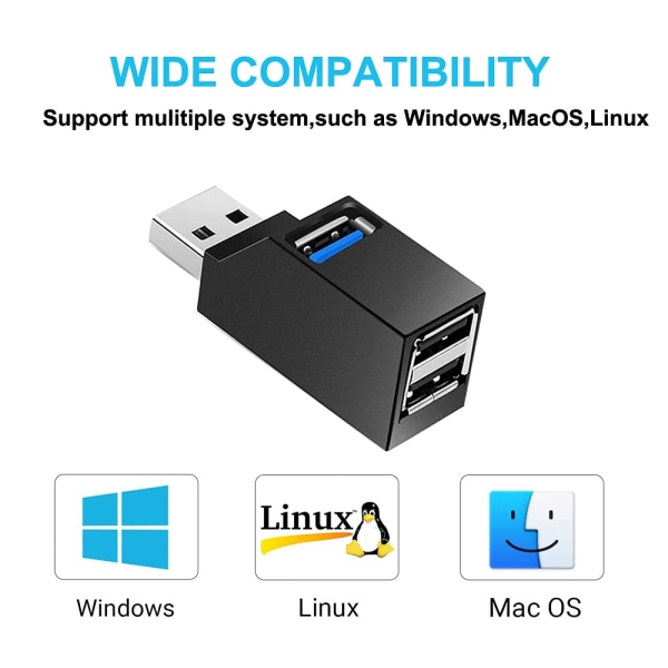 USB-hub, Mini USB 3.0 Hub eller bærbar adapter (3 porte)