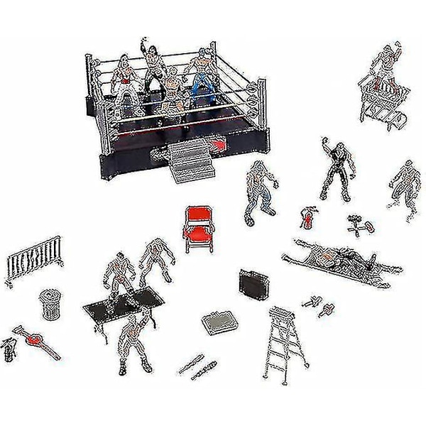 Mini Wrestling Figur Playset Wrestler Warriors Leker Med Firkant Ring Og Tilbehør Morsom Miniatyrkamp