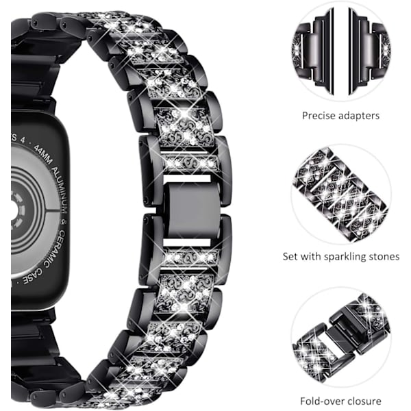 Kompatibel med Apple Watch-rem 38mm 40mm 41mm, Kvinner Glitrende Bling Krystall Rustfritt Stål Lenkearmbånd Erstatningsbånd for iwatch-serien black 38/40/41MM