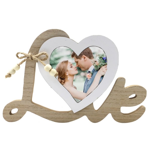 Bryllupsdekorasjoner Hjertefotoramme, hjerteformet trebilderamme Bryllupsgaver til par Brud og brudgom Bordskjermbilde
