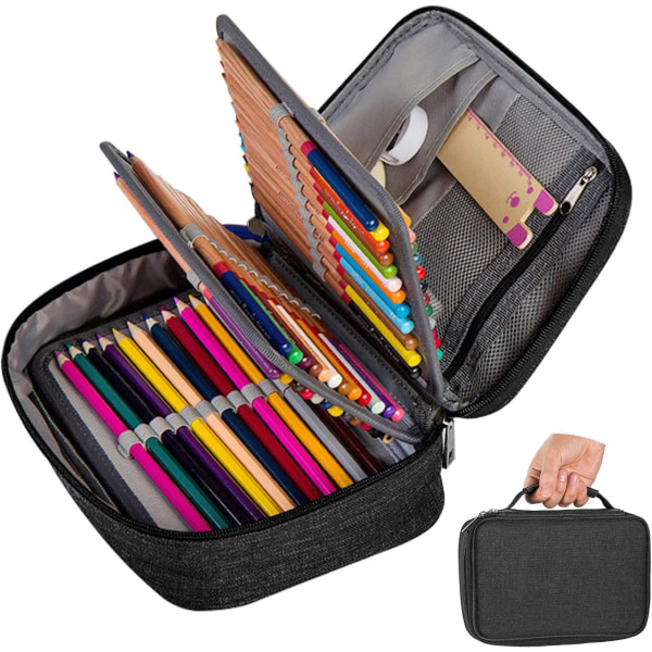Penalhus med stor kapacitet, 72 pakker multifunktions blyantpose med stor kapacitet penneposeholder Organizer Box Skole kontorartikler til piger（Sort）