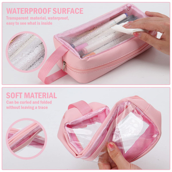 Genomskinligt case, genomskinligt case, vattentät PVC genomskinlig förvaringsväska för toalettartiklar – Perfekt för brevpapper, kosmetika, smink, resor (rosa)