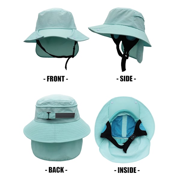 Surf Bucket Hat UV-skydd Unisex Solhatt med Hakremmar Vattentät Andningsbar Fiskehatt med Avtagbar Nackskydd för Surfing Vattensport