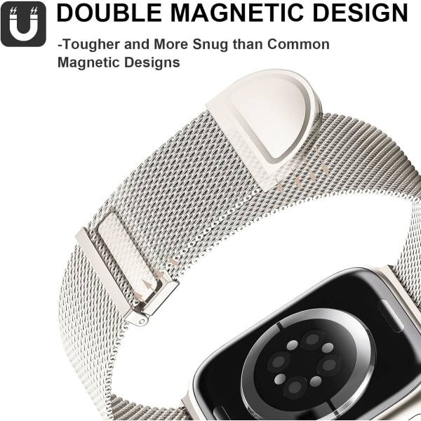 Kompatibel med Apple Watch-remme 44 mm 45 mm 42 mm til kvinder og mænd, dobbelt magnetisk justerbart erstatningsbånd til iWatch Series 9 8 SE 7 6 5 4 3 2 1 beige 42/44/45/49MM