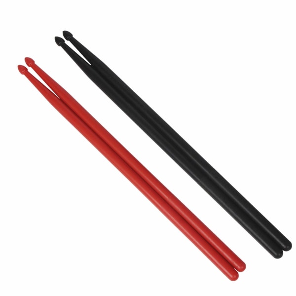 2 par 5A nylontrommestikker for trommesett Lett slitesterk plasttrening Anti-sklihåndtak trommestang (rød/svart)