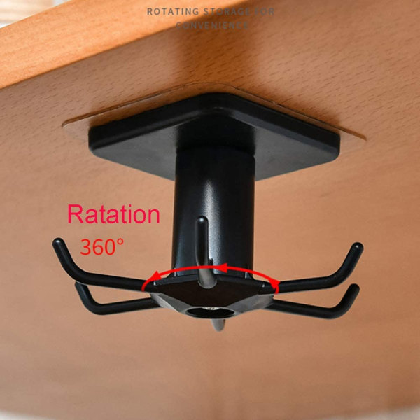 360° roterande köksredskapshållare Set med 2, 6 krokar (svart)