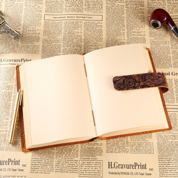 Antik handgjord läderbunden anteckningsblock - blankt papper 21x14cm