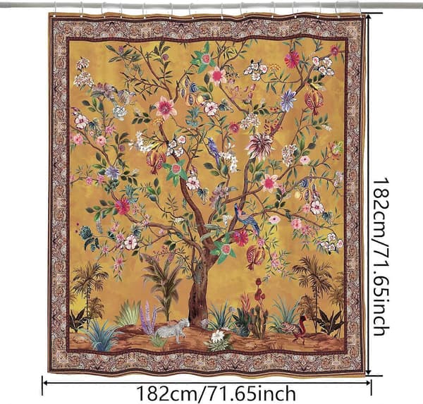 Bohemiskt Badrumsgardin Färgglatt Boho Blomstermönster Vacker Ljus Polyestertyg Duschdraperi för Badrum