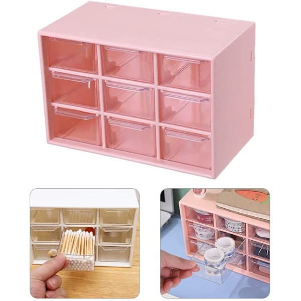 Mini plastbyråorganisatör, arrangör för kontorsmaterial, rosa