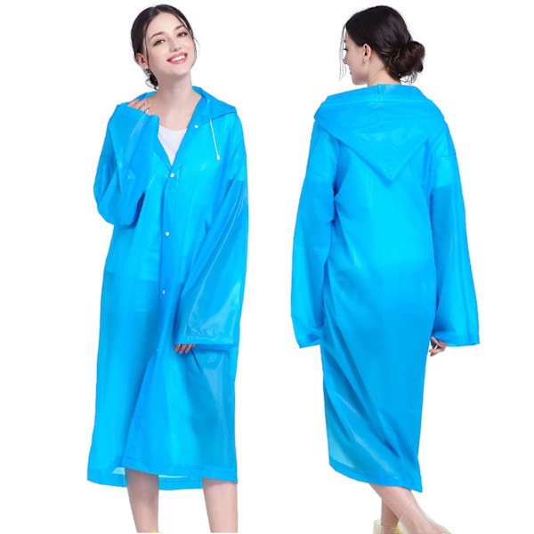 EVA Regnponchos för Vuxna, 2-Pack Återanvändbara Regnrockar med Huvor och Ärmar Lätt Regnjacka, Blå blue