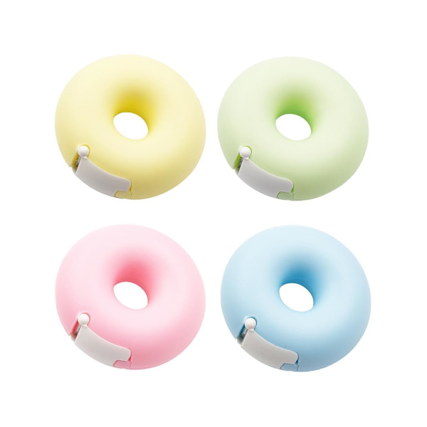 Tape Dispenser Mini Tape Cutter Donut Shape Tape Cutter Box Case Dispenser, Tapes Included for Arts, Home, School and Office Use Pack of 4