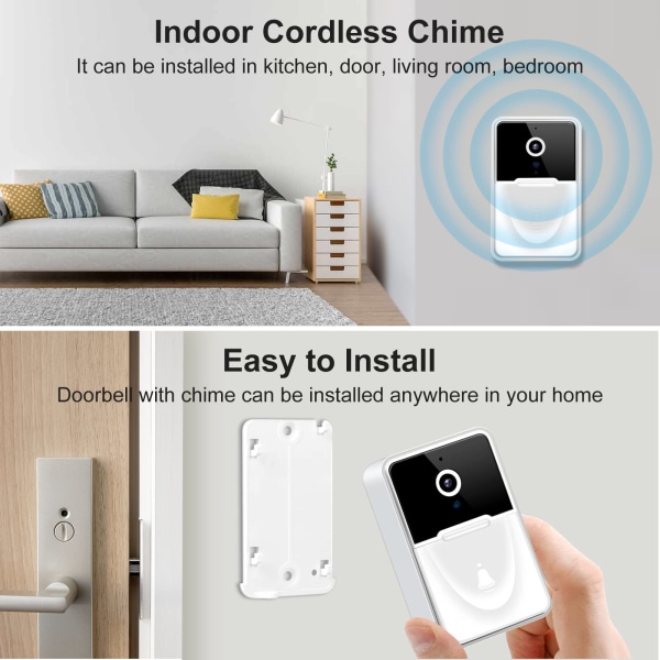 Dørklokkekamera trådløst, intelligent visuel dørklokke hjemmeintercom HD nattesyn WiFi genopladelig sikkerhedsdør dørklokke, APP-kontrol (hvid)