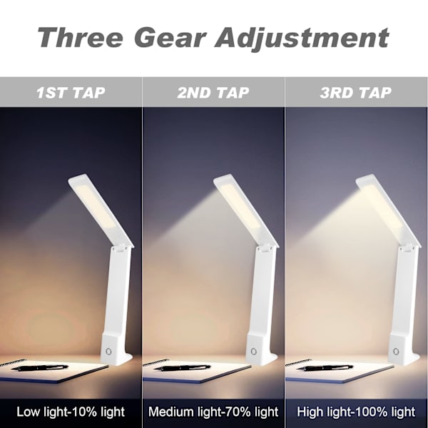 LED-skrivbordslampa 3 belysning  Touch Sensitive hopfällbar (vit)