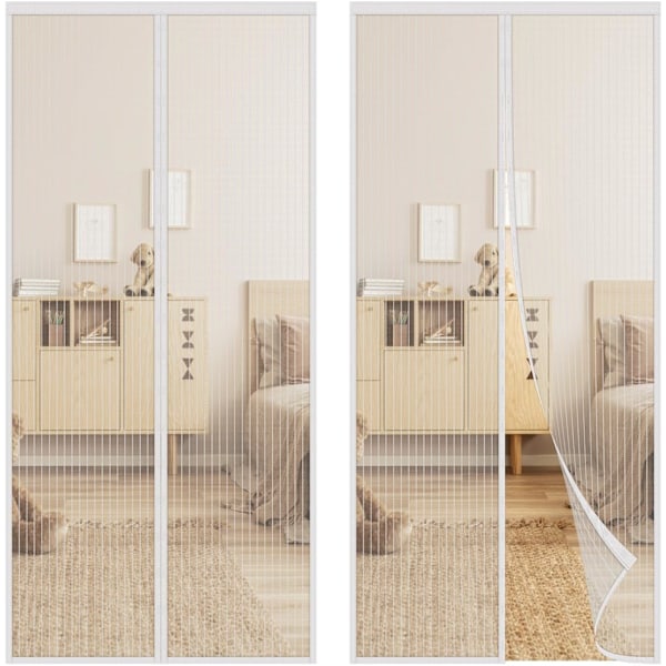 Magnetisk skjermdør - Insektbeskyttelse - Fluenetting - Dørgardin - Holder fluer og insekter ute - Enkel installasjon - Hjemmekontor - Balkong - Terrasse white 90×120cm