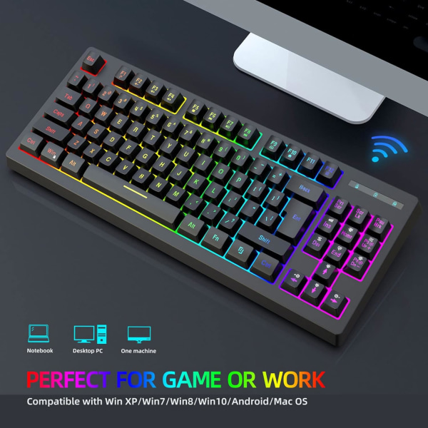 Gamingtangentbord 87 tangenter 2.4G trådlös RGB thermal överföring 1800mAh / Windows-kompatibel för arbetsdator och trådlöst tangentbord för hemmaspel (svart) black