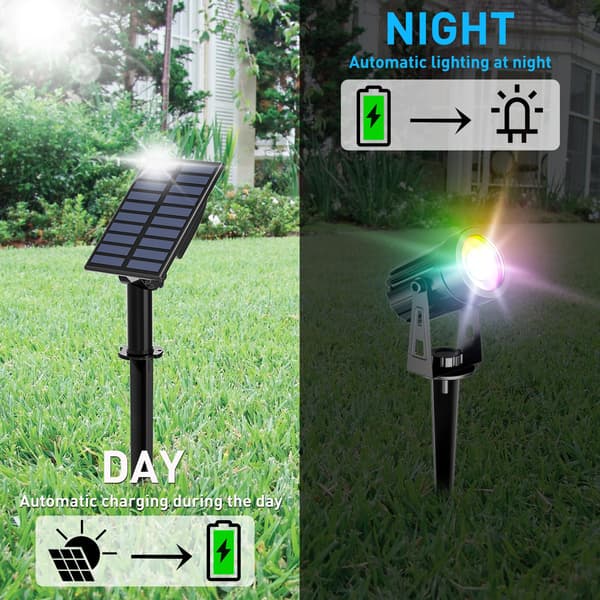 Fargesolarcellelampe 2 I 1 Solcellelys Utendørs Hage Solcelle Spotlight Utendørs 2 Lysmoduser Vanntett IP65, 3 Meter Kabel, Solcelle Utendørsbelysning