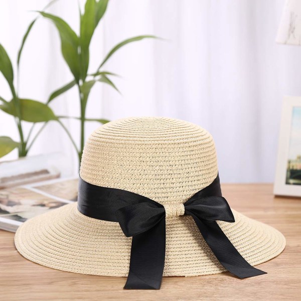 Dam solhatt Floppy hopfällbar rosett halmhatt sommar strandmössa UV-skydd