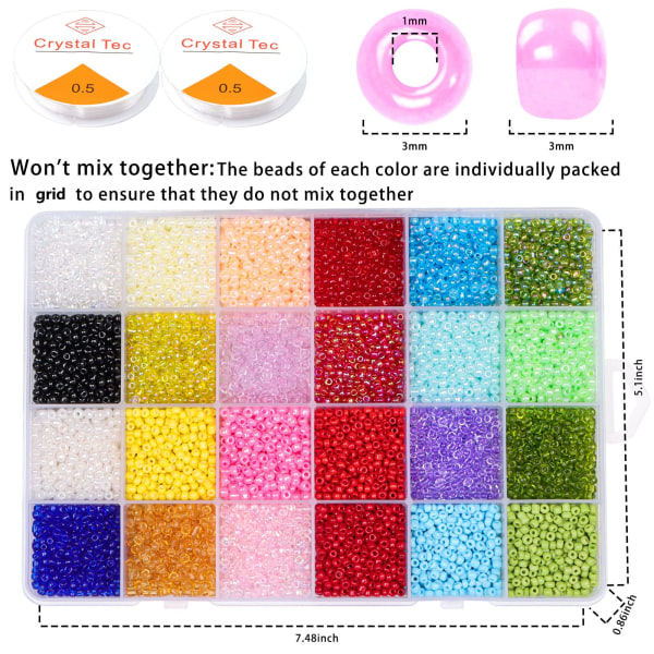 Glaspärlor Kit 9600 st, DIY-pärlor för smyckestillverkningssats, 4 mm