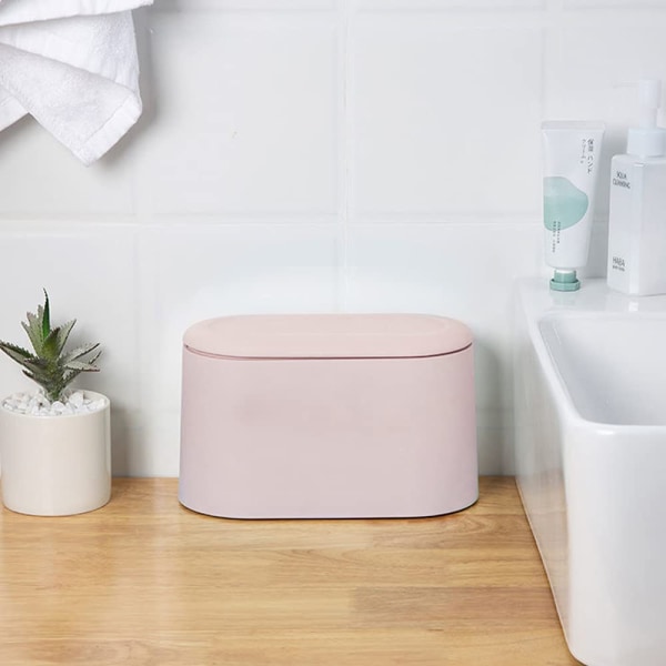Mini søppelbøtte bord søppelbøtte med lokk soverom søppelbøtte (rosa)