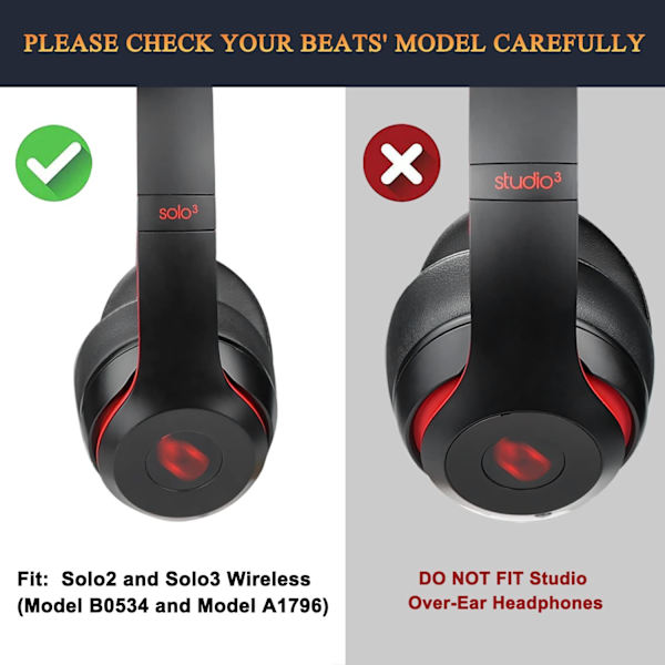 Earpads Cushions Vaihda Beats Solo 2 / Solo 3 (Musta)