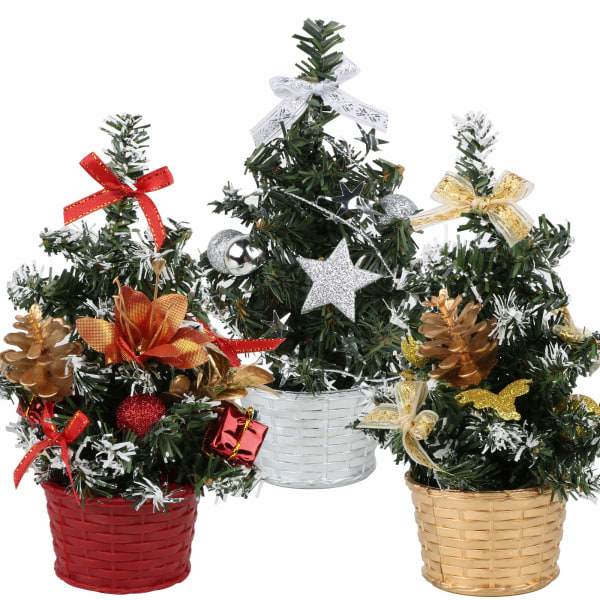 Pakke med 3 små minijuletrær kunstige juletrær til borddekorasjon