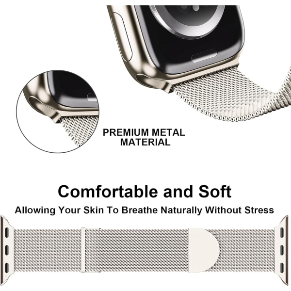 Kompatibel med Apple Watch-remme 44 mm 45 mm 42 mm til kvinder og mænd, dobbelt magnetisk justerbart erstatningsbånd til iWatch Series 9 8 SE 7 6 5 4 3 2 1 beige 42/44/45/49MM